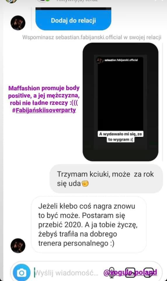 Sebastian Fabijański obraża internautkę.