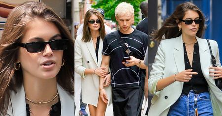 Kaia Gerber eksponuje długie nogi na spacerze z kolegą