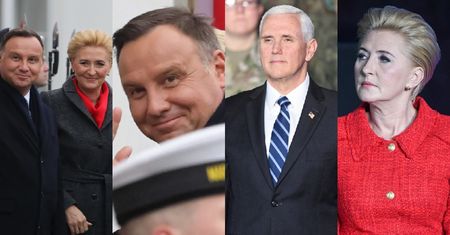 Zadowolony Andrzej i elegancka Agata Dudowie witają wiceprezydenta USA w Warszawie (ZDJĘCIA)