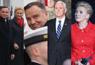 Zadowolony Andrzej i elegancka Agata Dudowie witają wiceprezydenta USA w Warszawie (ZDJĘCIA)