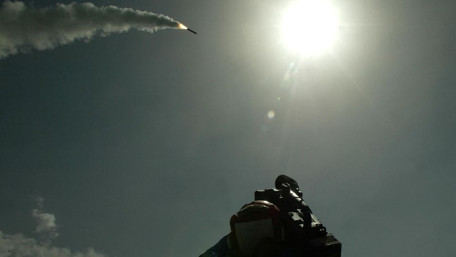 U.S. Navy Launches Strikes On Iraq
AT SEA - MARCH 25:  A cameraman films a Tomahawk cruise missile as it flies toward Iraq after being launched from the  AEGIS guided missile cruiser USS San Jacinto March 25, 2003 in the Red Sea.  (Photo by Mark Wilson/Getty Images)
Mark Wilson
at sea weapon u.s. navy persian gulf operation iraqi freedom mis