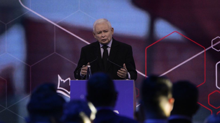 De facto Polish leader Jaroslaw Kaczynski is seen speaking at the two day party convention on 13 May, 2023 in Warsaw, Poland. (Photo by Jaap Arriens/NurPhoto via Getty Images)