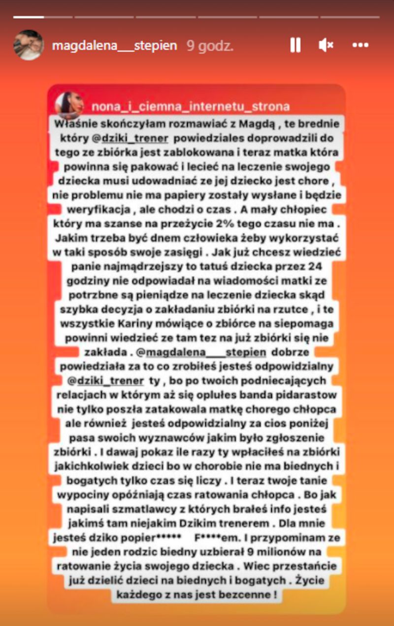 Magdalena Stępień udostępnia informacje o zablokowaniu jej zbiórki 
