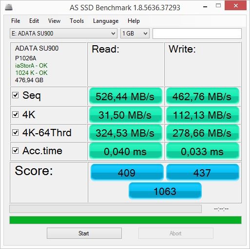 ADATA Ultimate SU900 512 GB - AS SSD Benchmark