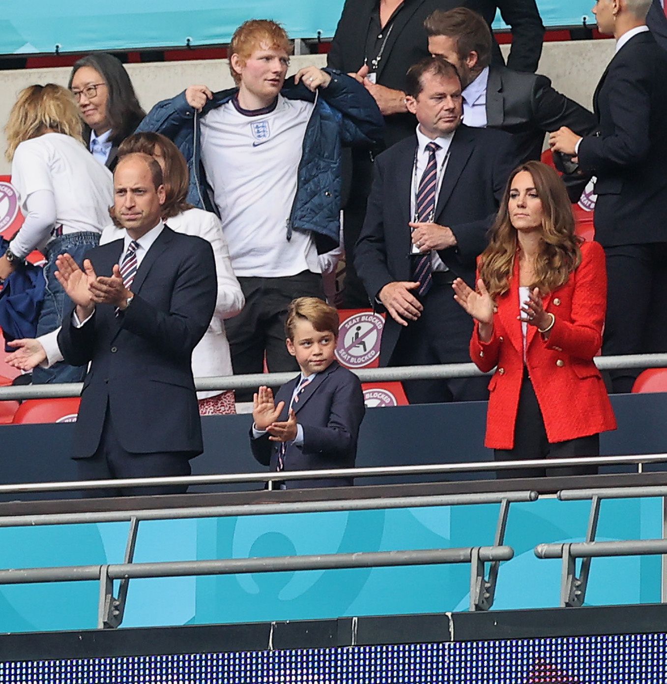 Książę William, księżna Kate, książę George, a także Ed Sheeran i David Beckham z synem kibicują Anglikom w meczu z Niemcami podczas Euro 2020