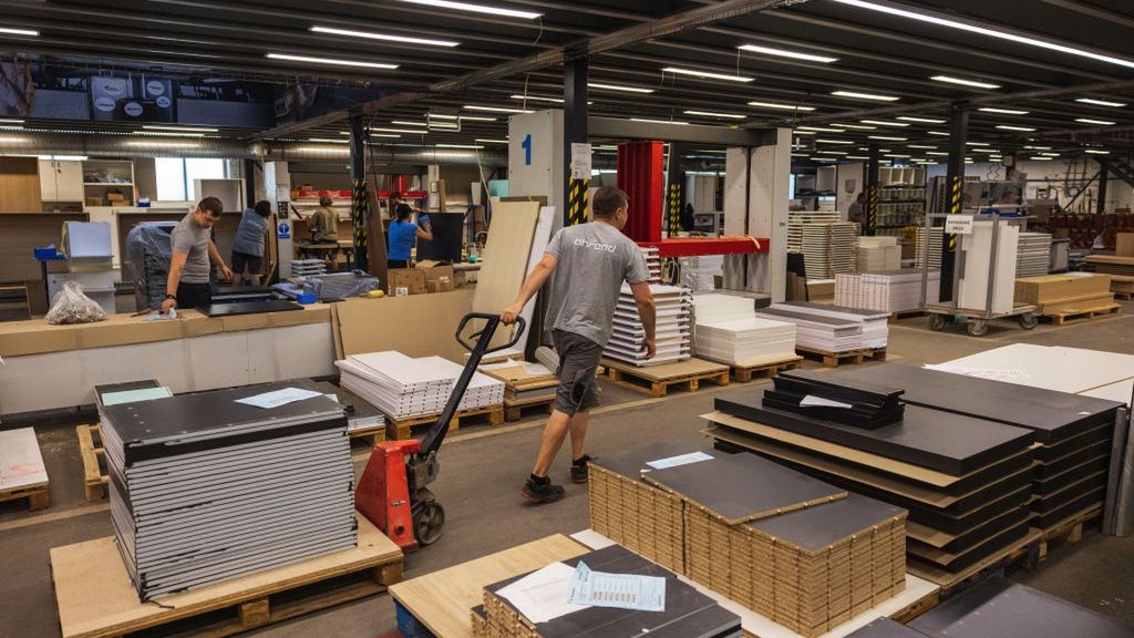 Office Furniture Manufacture as Czech Job Vacancies Outweigh Unemployment
An employee moves furniture parts on a pallet truck at the Royal Ahrend NV factory in Prague, Czech Republic, on Wednesday, Sept. 1, 2021. The Czech Republic has more job vacancies than those without work even after a hard four-month lockdown that ended this spring. Photographer: Milan Jaros/Bloomberg via Getty Images
Bloomberg
royal ahrend nv, manufacture, employment, wood, czech, furnishings and furniture, work, mdf, european, fabrication, office furniture, jobs, medium-density fibreboard, euro members, business news, lumber, e.u., eu, emea, labor, labour, industries, economic news