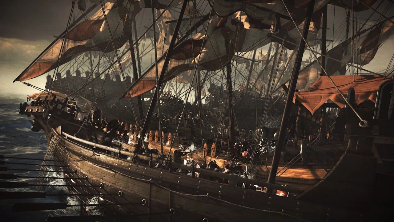 Mount and Blade 2: War Sails na gameplayu prezentującym bitwę morską