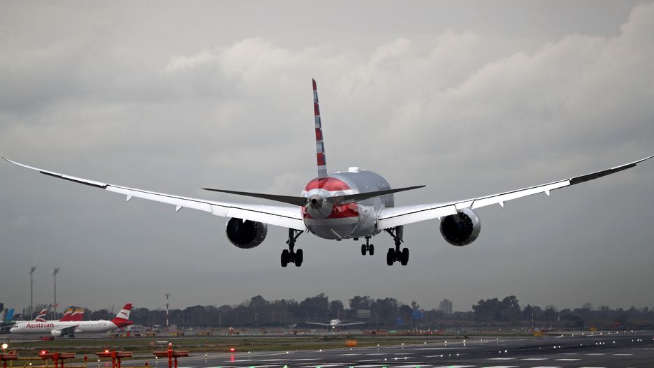 An American Airlines Boeing 787-8 Dreamliner is landing at Barcelona Airport in Barcelona, Spain, on March 25, 2024. (Photo by Urbanandsport/NurPhoto via Getty Images)