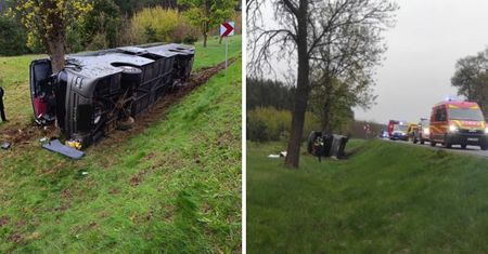 Białoruski autobus wpadł do rowu. Są ranni