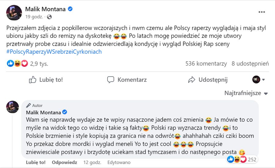 Malik Montana komentuje stylówki polskich raperów