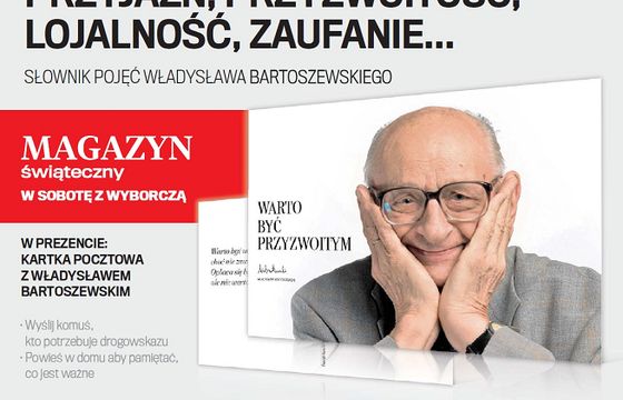 Pocztówka z wizerunkiem Władysława Bartoszewskiego dodatkiem do „Gazety Wyborczej”