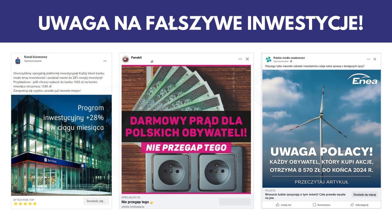 Przykłady fałszywych reklam inwestycji w internecie