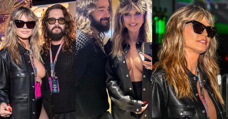 50-letnia Heidi Klum ŚWIECI BIUSTEM w rozpiętej koszuli, majtkach i kabaretkach na Grand Prix w Las Vegas (ZDJĘCIA)