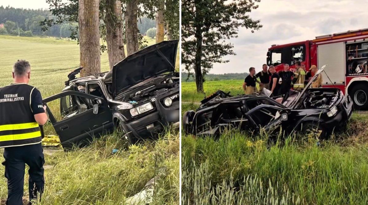 Śmiertelny wypadek w gminie Sztum. 43-letni kierowca wypadł z drogi i uderzył w drzewo