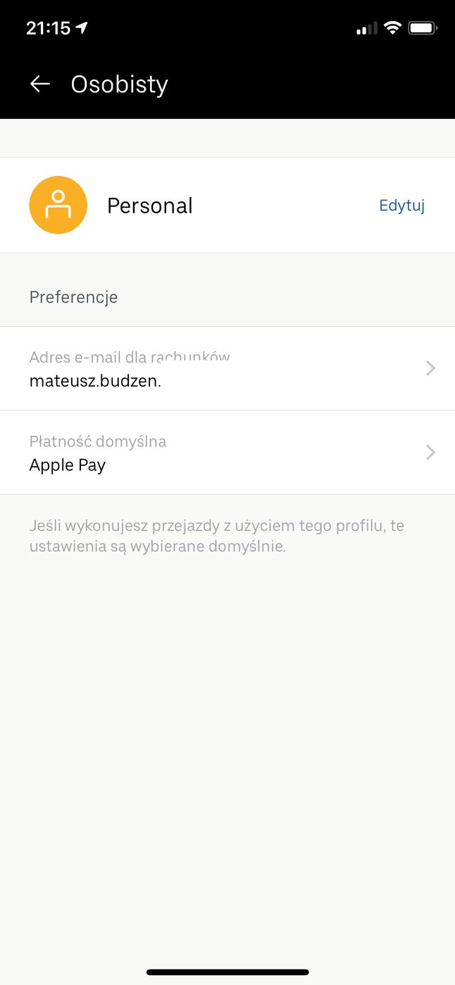 Apple Pay – aplikacja Uber na iPhonie.