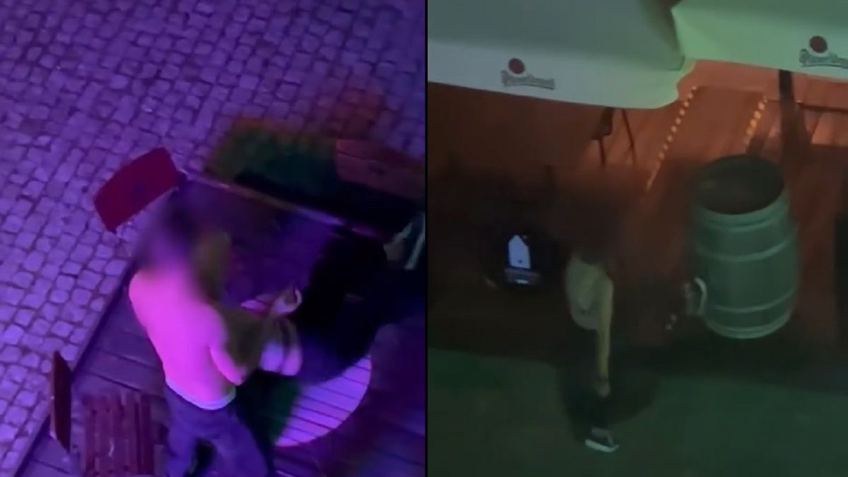 Młodzież bawiąca się na olsztyńskiej starówce.