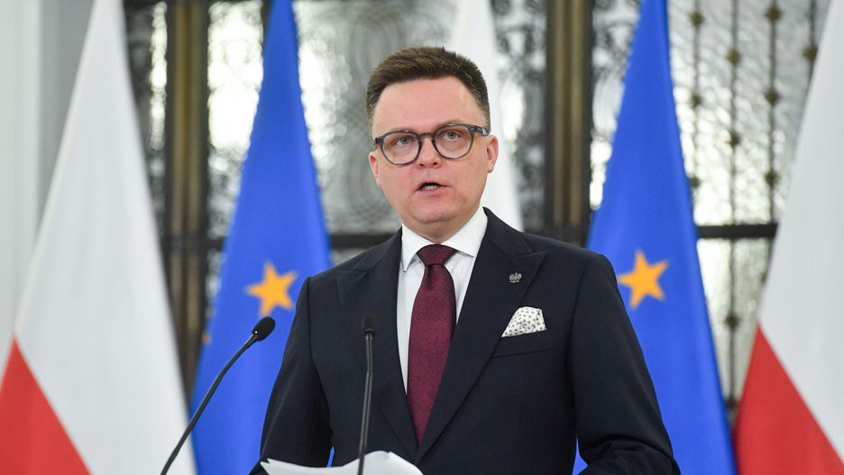 Warszawa, 20.03.2024. Marszałek Sejmu Szymon Hołownia podczas briefingu prasowego przed posiedzeniem izby w Warszawie, 20 bm. (amb) PAP/Piotr Nowak