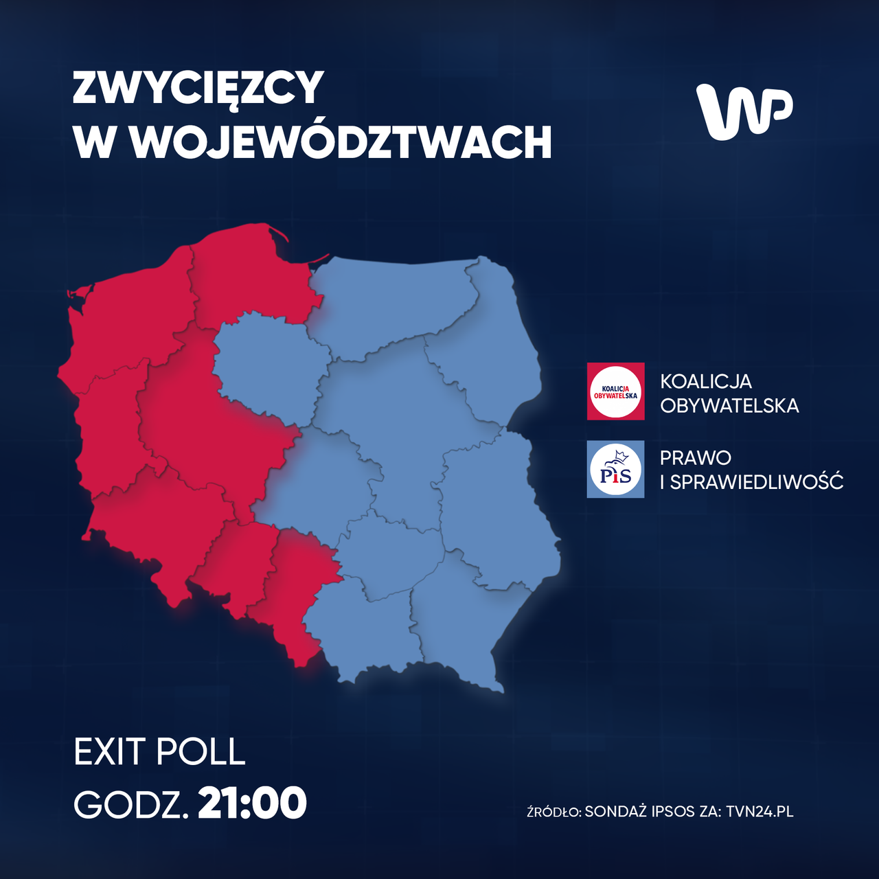 Kto wygrał w województwach według exit poll IPSOS