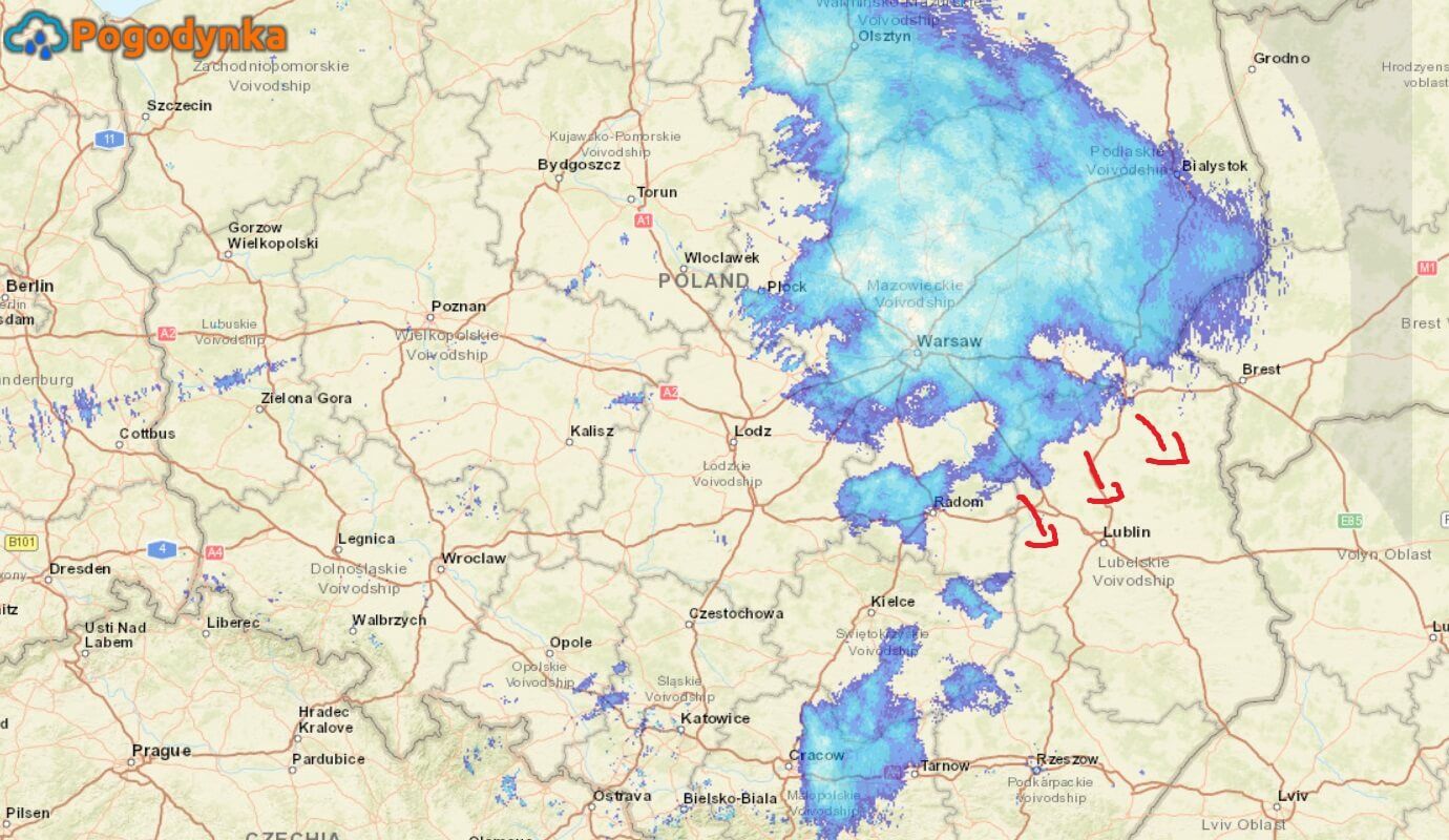 Nadciągająca strefa marznących opadów 23 listopada, godz. 9:30