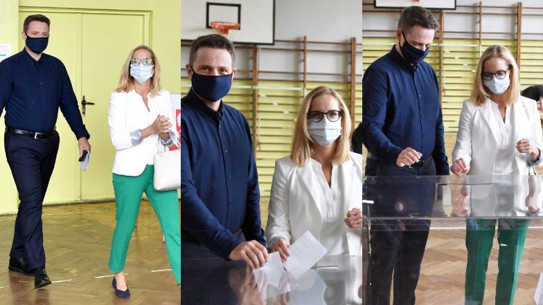 Rafał i Małgorzata Trzaskowscy głosują w wyborach prezydenckich 