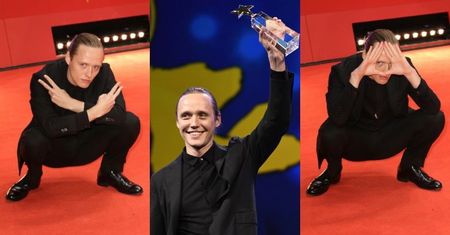 Bartosz Bielenia prezentuje słowiański przykuc i odbiera nagrodę na Berlinale 2020 (FOTO)