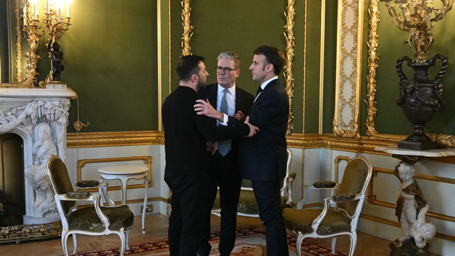 Keir Starmer Hosts European Leaders For Further Talks On Peace In Ukraine
LONDON, ENGLAND - MARCH 2: (L-R) Ukraine's President Volodymyr Zelensky, Britain's Prime Minister Keir Starmer and France's President Emmanuel Macron hold a meeting during a summit at Lancaster House on March 2, 2025 in London, England. Following this week's meetings between Keir Starmer, Emmanuel Macron, and US President Donald Trump, a meeting convenes in London with European leaders to discuss future peace in Ukraine. (Photo by Justin Tallis - WPA Pool/Getty Images)
WPA Pool