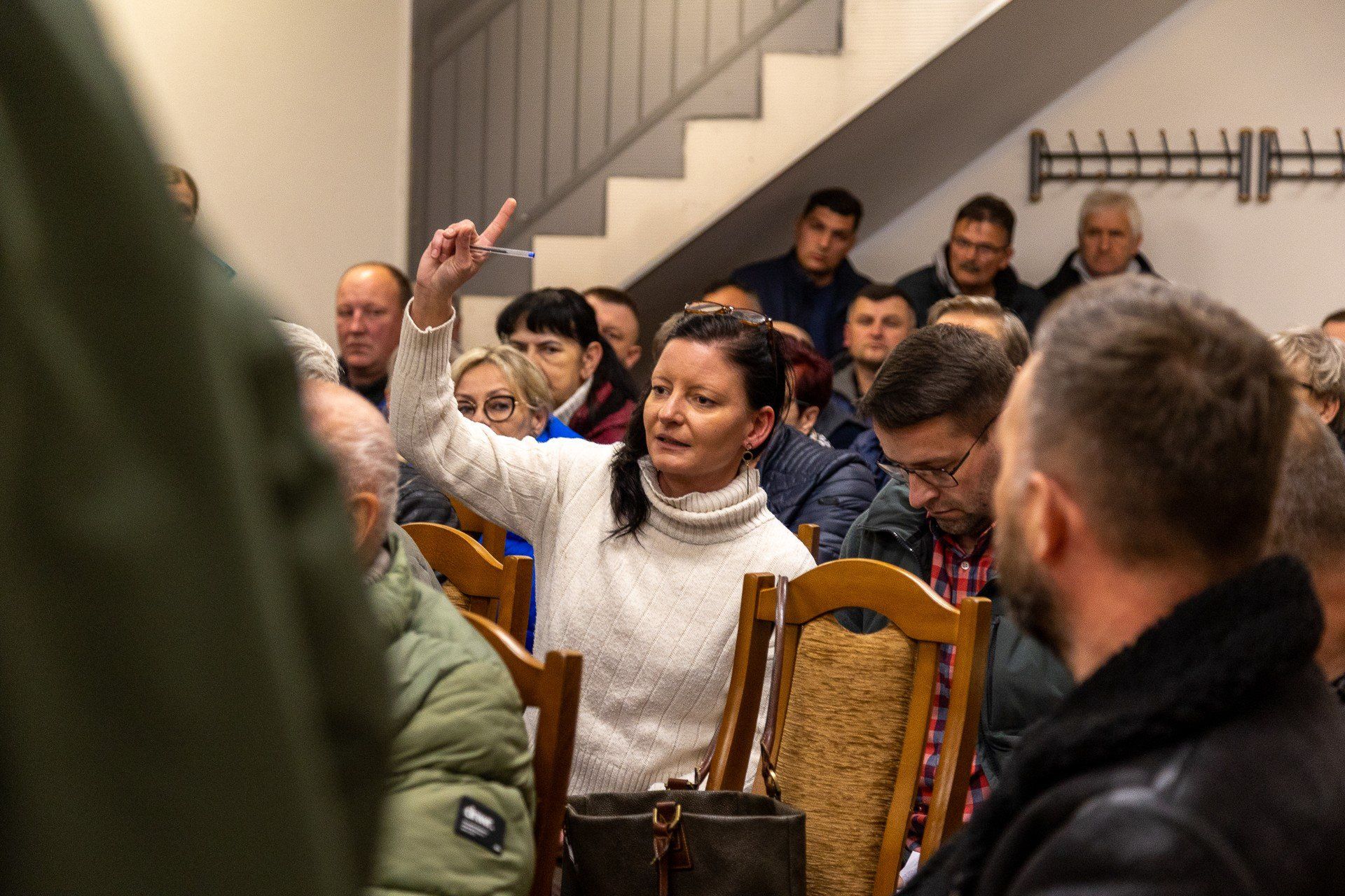 Zebranie w Domu Ludowym w Prucheńsku Dużym w sprawie budowy kurników przemysłowych.