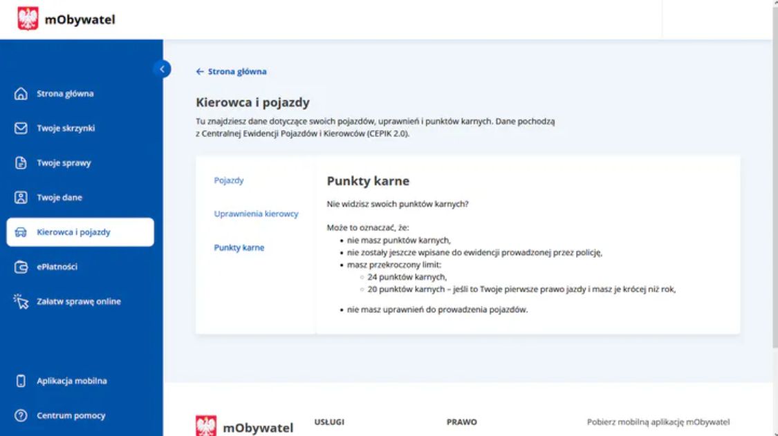 Punkty karne sprawdzisz również w aplikacji mObywatel