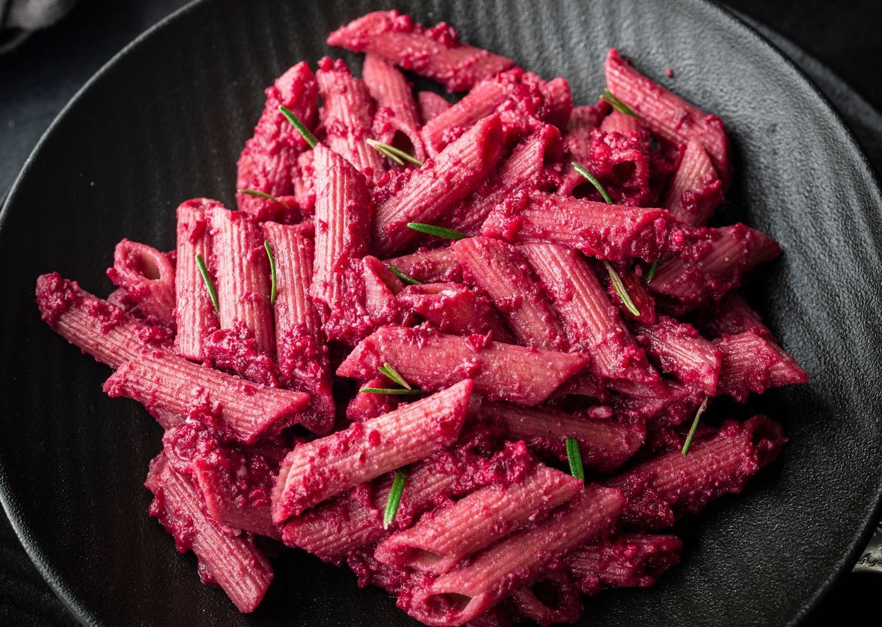 Pasta with beetroot