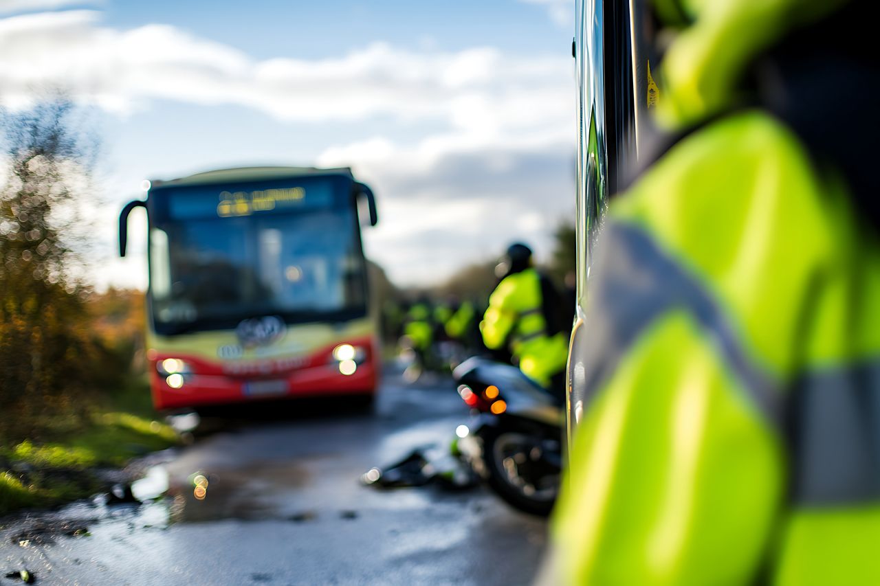 Wypadek pod Mogilnem. Nie żyje mężczyzna przygnieciony przez autobus