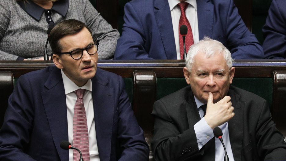 Warszawa 28.04.2022. 53. Posiedzenie Sejmu IX kadencji. N/z Mateusz Morawiecki, Jaroslaw Kaczynski.