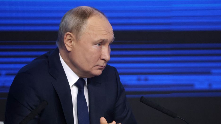 MOSCOW, RUSSIA - JANUARY 31: (RUSSIA OUT) Russian President Vladimir Putin reacts during his meeting with supporters ahead of 2024 Presidential Elections on January 31, 2024 in Moscow, Russia. More than 500 official confidants of President Vladimir Putin were gathered at the Gosiny Dvor in Moscow. (Photo by Contributor/Getty Images)