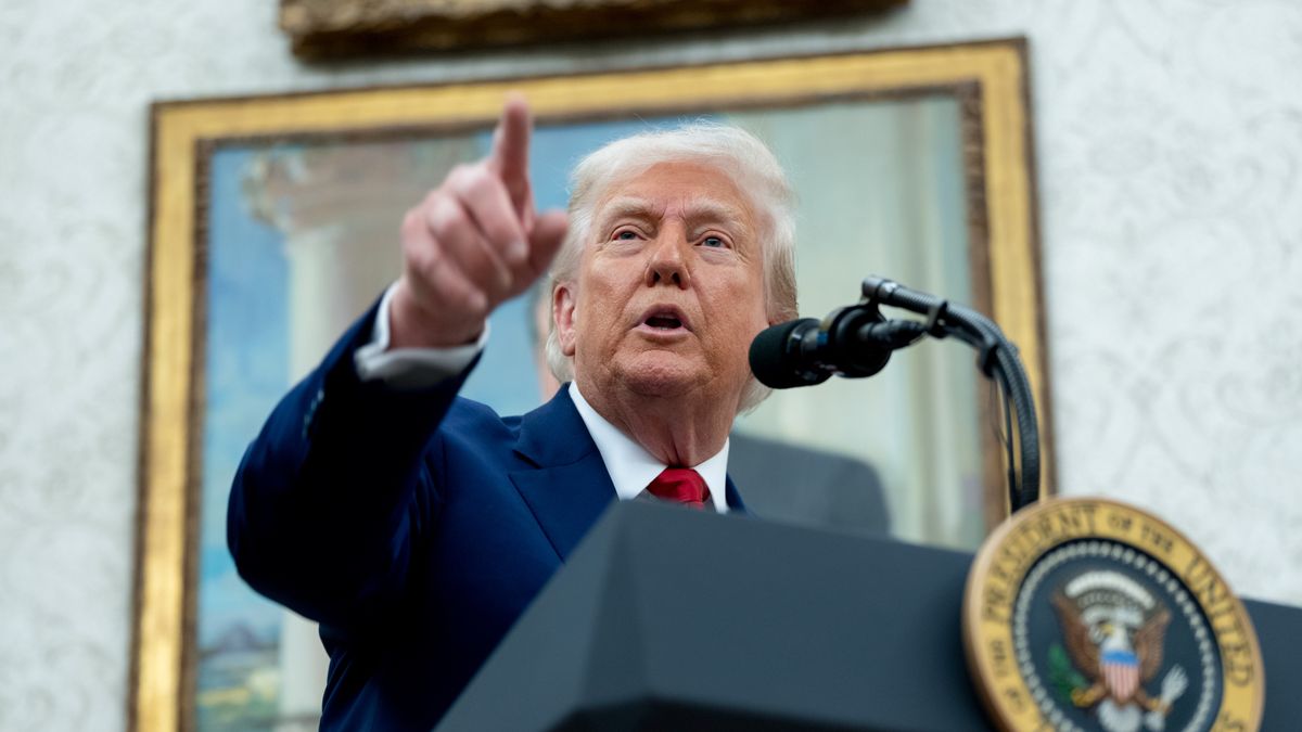 US President Donald Trump during a swearing-in ceremony for Jeanine Pirro, interim US attorney for the District of Columbia, not pictured, in the Oval Office of the White House in Washington, DC, US, on Wednesday, May 28, 2025. Pirro was chosen as the next interim US attorney for the District of Columbia, after Trump pulled the nomination of Ed Martin, who served in the same role since January but failed to gain enough Republican support to win Senate confirmation. Photographer: Chris Kleponis/CNP/Bloomberg via Getty Images