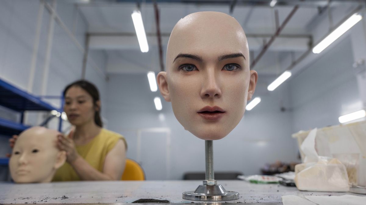 ZHONGSHAN, CHINA - JUNE 25: A robotic head for a sex doll, also known as a love doll, that can speak and move, is seen in the research and development area at a factory for WM Dolls on June 25, 2025 in Zhongshan, China. Advances in artificial intelligence and robotics are transforming the love doll industry in China, with WM Dolls, one of the biggest manufacturers, predicting a double-digit rise in sales this year. The company's next-generation companions feature silicone skin and realistic characteristics and are enhanced by open-source generative AI models that allow the fully customizable dolls to show personality traits, hold conversations, and mimic emotions. Most of the anthropomorphic products made by WM Dolls are for export with high-end models costing around $3000.  (Photo by Kevin Frayer/Getty Images)