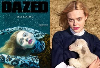 Elle Fanning pozuje z jagnięciem