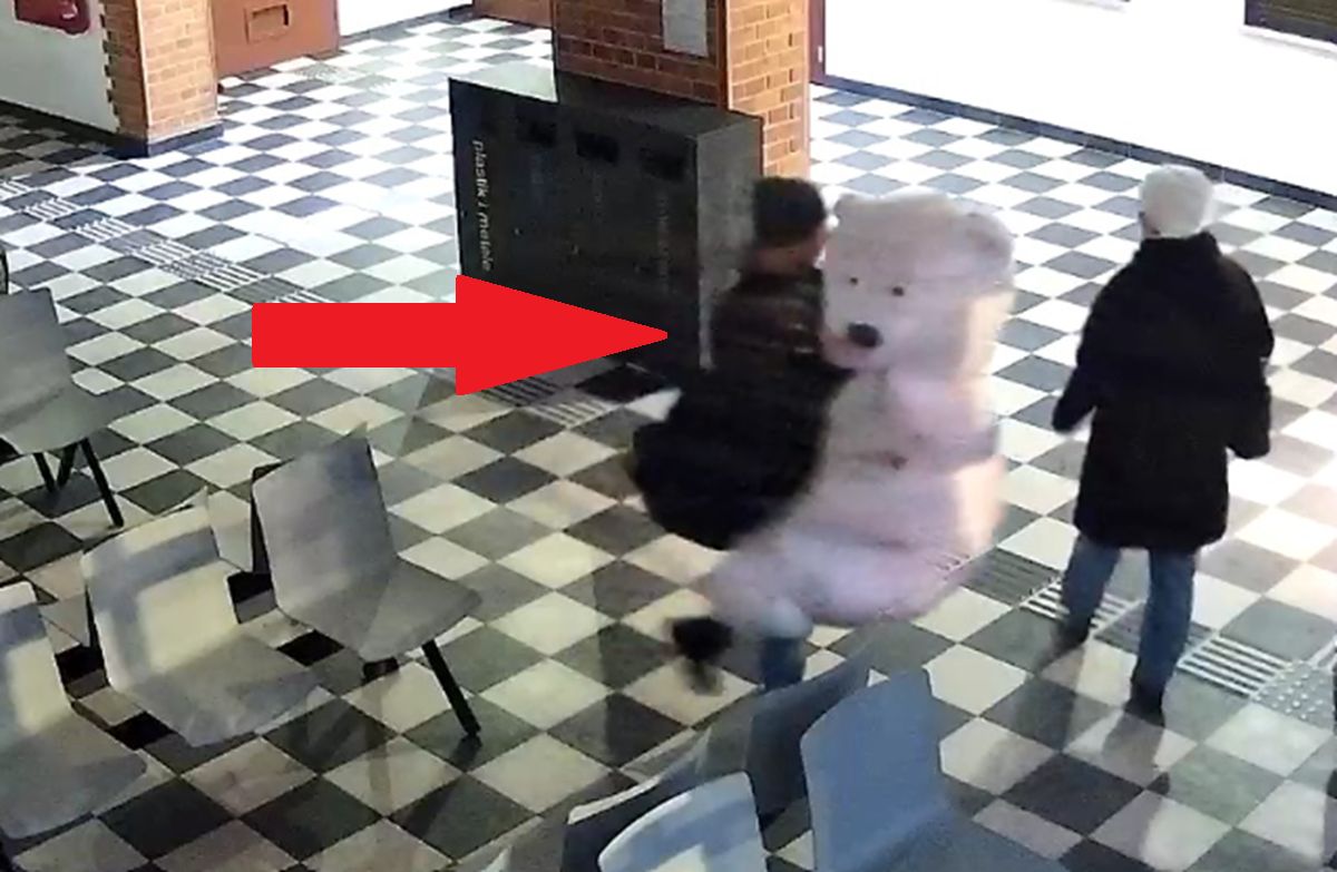 Bezczelna kradzież na dworcu. Nagle zniknął ogromny miś