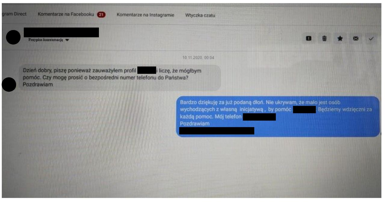 Przedstawiciel Vinci NeoClinic prosi o numer telefonu. Wiadomość o pomocy docierała do dziesiątek rodzin 