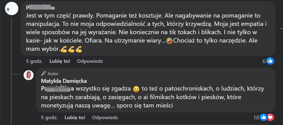 Komentarz Matyldy Damięckiej na Facebooku