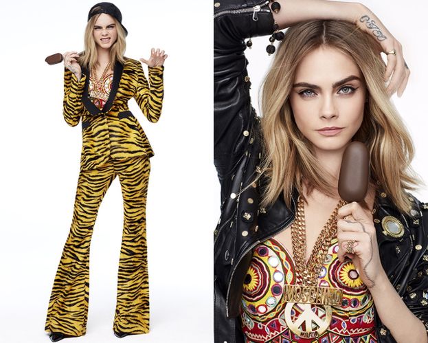 Wystylizowana Delevingne reklamuje lody...