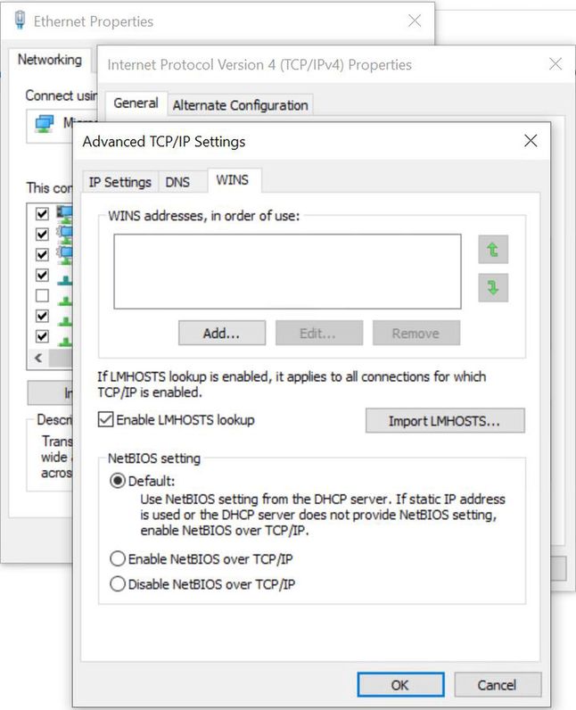 Włączanie usługi NetBIOS w ustawieniach karty sieciowej systemu Windows