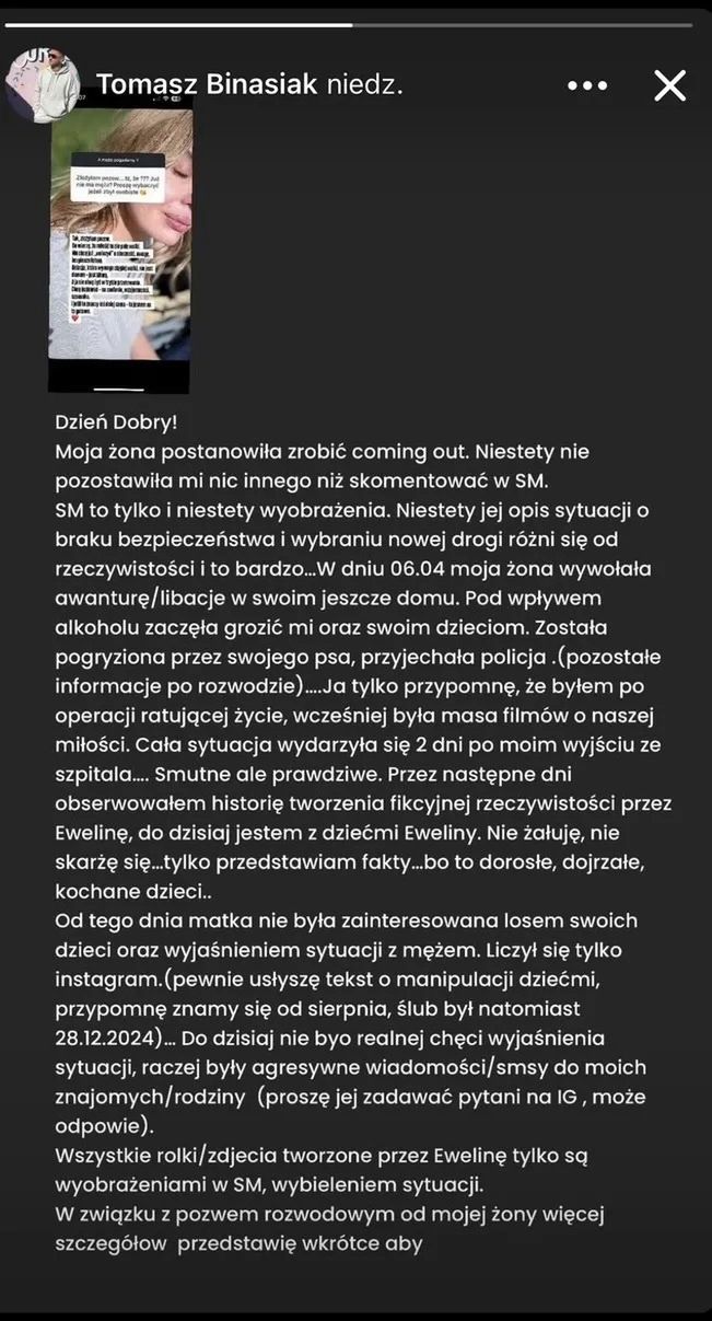 Mąż Eweliny Rydzyńskiej opowiedział swoją wersję wydarzeń