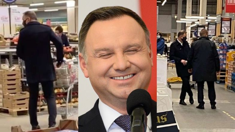 Andrzej Duda buszuje po markecie w poszukiwaniu zniczy