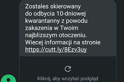 Mazowieckie. Jeśli zobaczysz taka wiadomość tekstowa na ekranie swojego telefonu, nie klikaj w link. To oszuści próbuję zmusić do zainstalowania aplikacji ze złośliwym oprogramowaniem