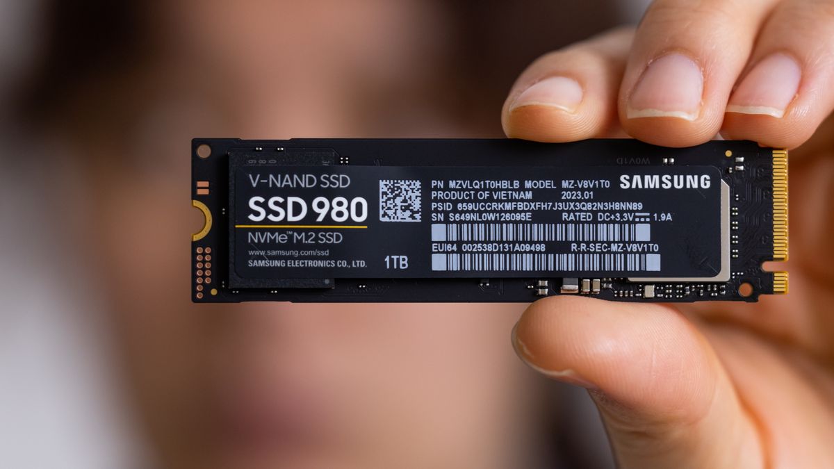 A Samsung Electronics Co. 1TB Solid State Drives (SSD) arranged for a photograph in Seoul, South Korea, on Wednesday, April 5, 2023. The South Korean chipmaker will report preliminary results for the March quarter on Friday. Photographer: SeongJoon Cho/Bloomberg via Getty Images