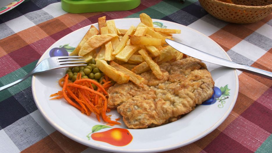 Frytki i schabowy na talerzu