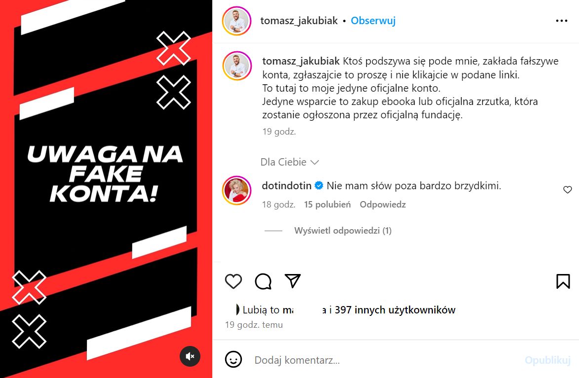 Tomasz Jakubiak na Instagramie