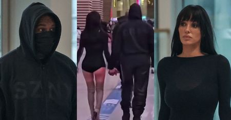Bianca Censori i jej połowicznie odsłonięte pośladki maszerują u boku zamaskowanego Kanye Westa (ZDJĘCIA)