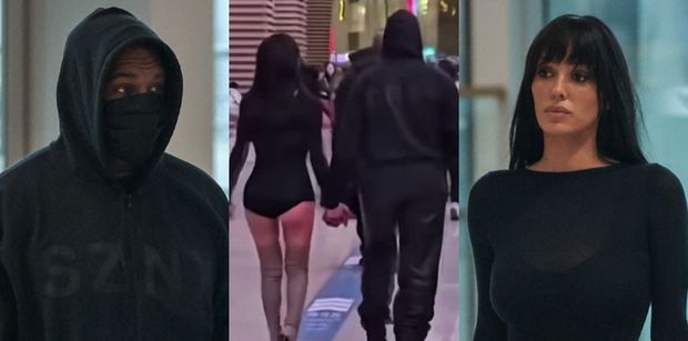 Bianca Censori i jej połowicznie odsłonięte pośladki maszerują u boku zamaskowanego Kanye Westa (ZDJĘCIA)