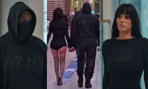 Bianca Censori i jej połowicznie odsłonięte pośladki maszerują u boku zamaskowanego Kanye Westa (ZDJĘCIA)