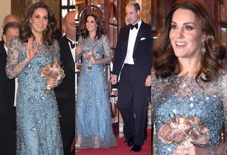 Księżna Kate chowa ciążowy brzuszek pod cekinową suknią (ZDJĘCIA)